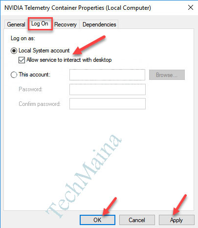 Allow Nvidia Services to interact with the desktop