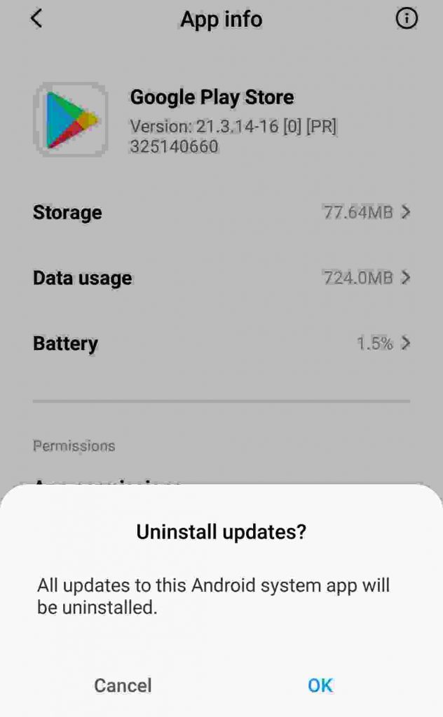 Uninstall Update Playstore