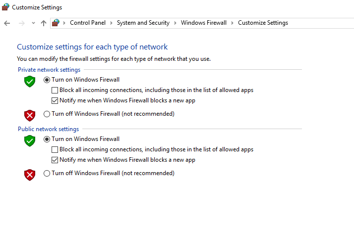 Turn off the firewall