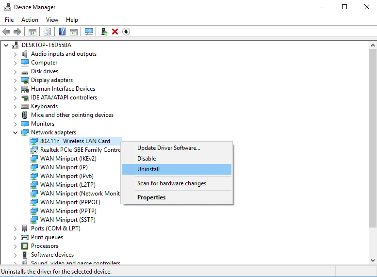 Uninstall Driver in Device Manager
