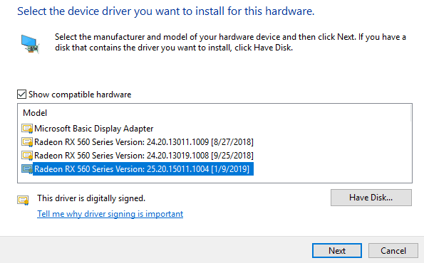 Using the Basic Display Driver from Microsoft