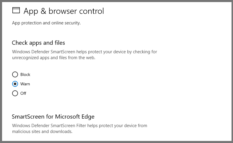 Turn off the SmartScreen Filter