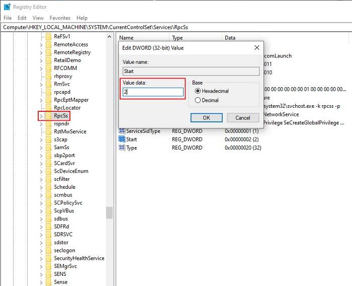 Force RPC Services To Start Using Registry Editor 1