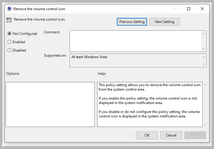 Check the Settings Icon in Group Policy