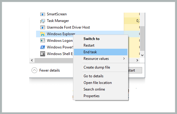 End Windows Explorer Task