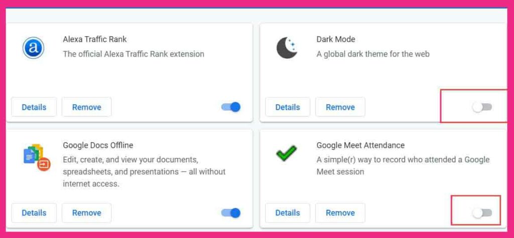 Disable The Extensions Disable The Extensions