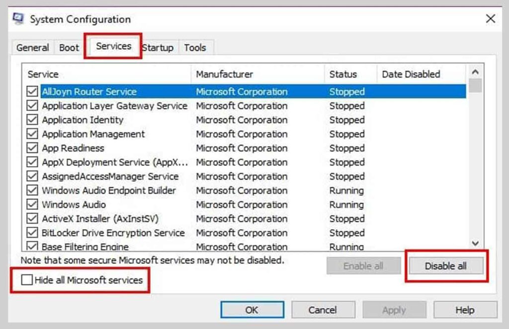 Hide all Microsoft services