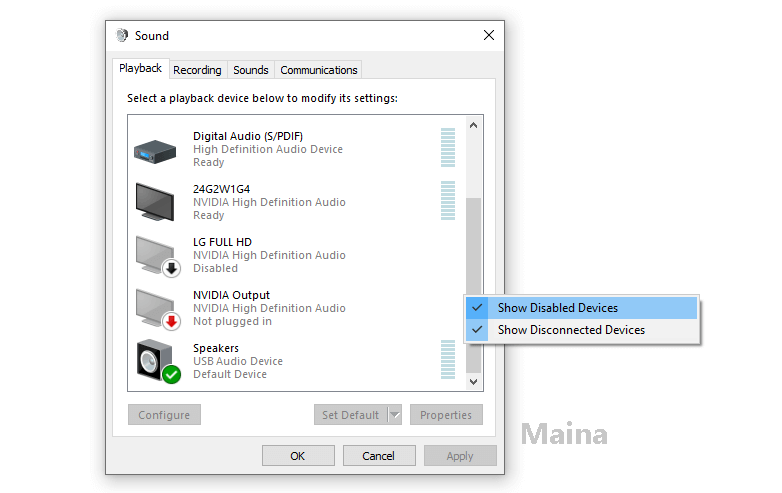 Make Sure Your Speakers Are Not Disabled