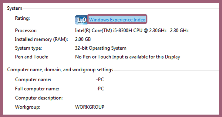 Open the Windows Experience Index