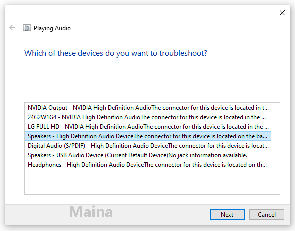 Run the Audio Troubleshoot