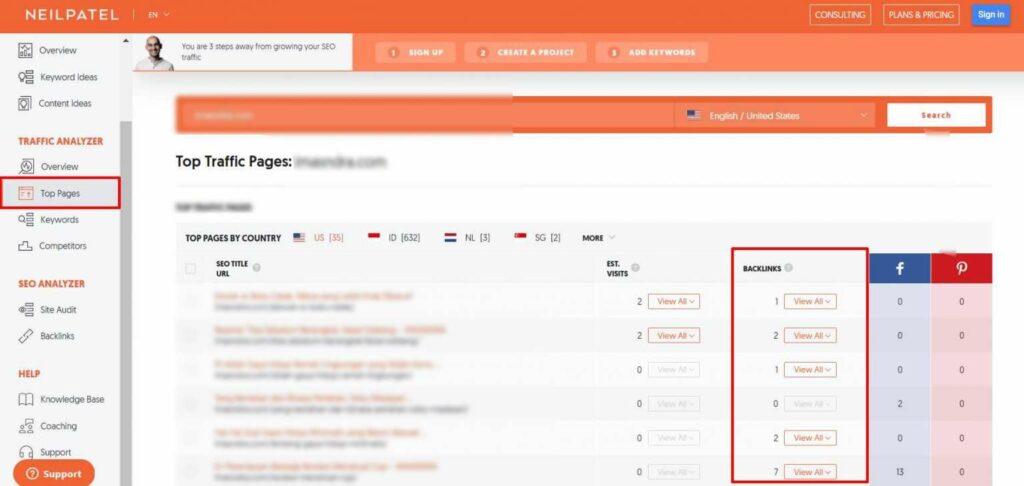 UberSuggest Backlink Checker 3