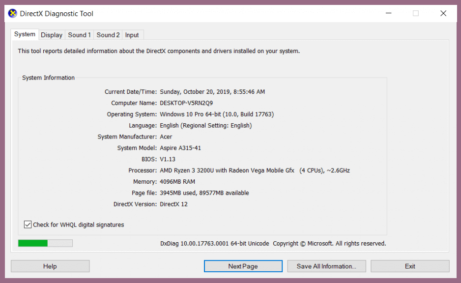 Via DxDiag Via DxDiag