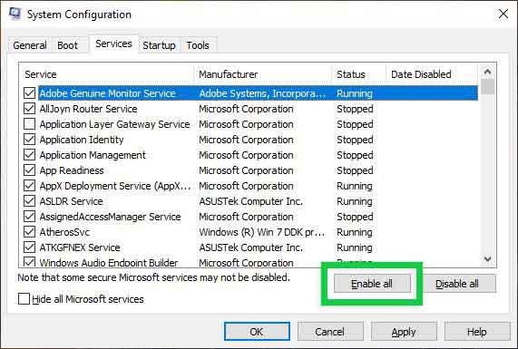 Check Windows Services (System Configuration) Check Windows Services (System Configuration)