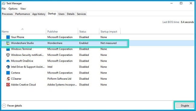 Shut down the Startup Programs from the Task Manager