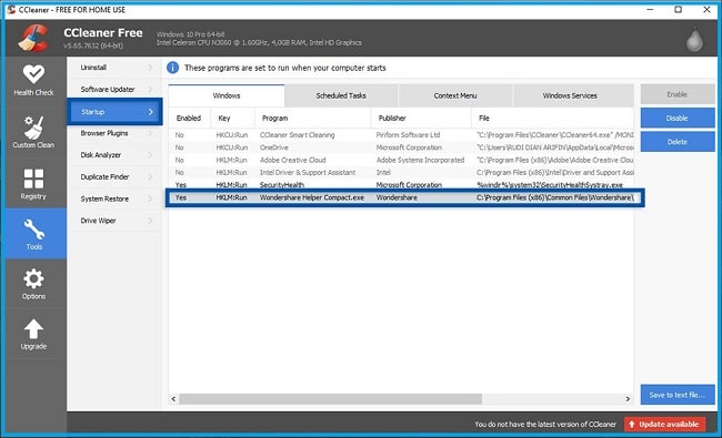 Turn off startup programs from third-party software