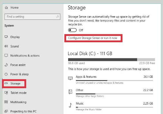 Using Windows 10's Storage Sense