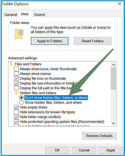 Show hidden files, folders and drives