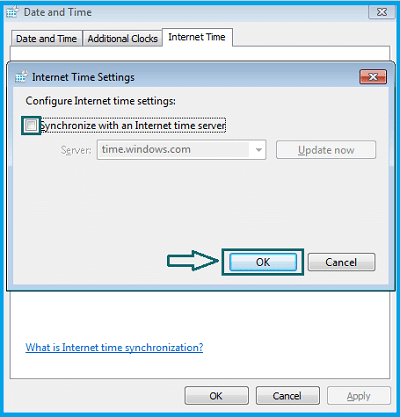 Synchronize with an Internet time server option