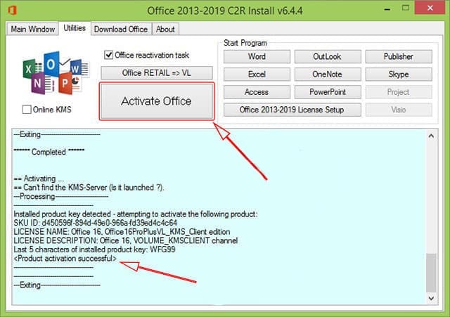 Office 2013 activation steps using KMS Office 2019