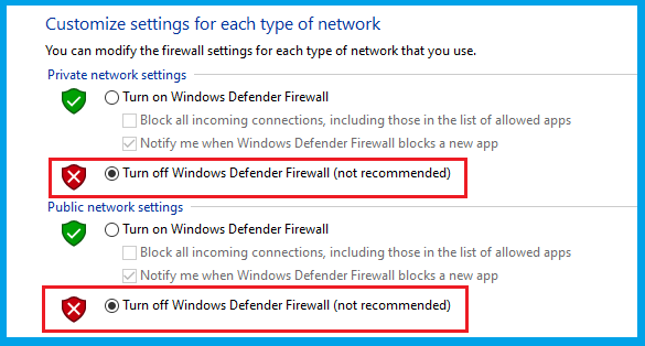 Disable Firewall and Antivirus