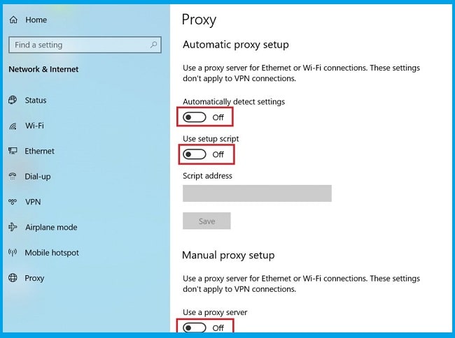 Disable Proxy Server Disable Proxy Server