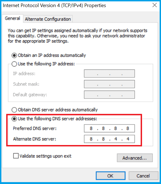 Use Google DNS Use Google DNS