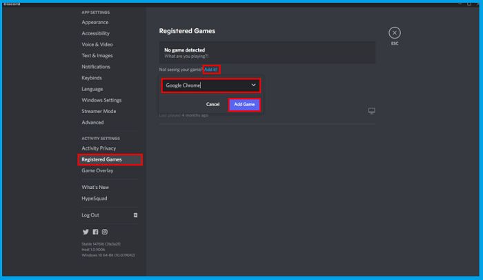 Add Game or App Status Add Game or App Status